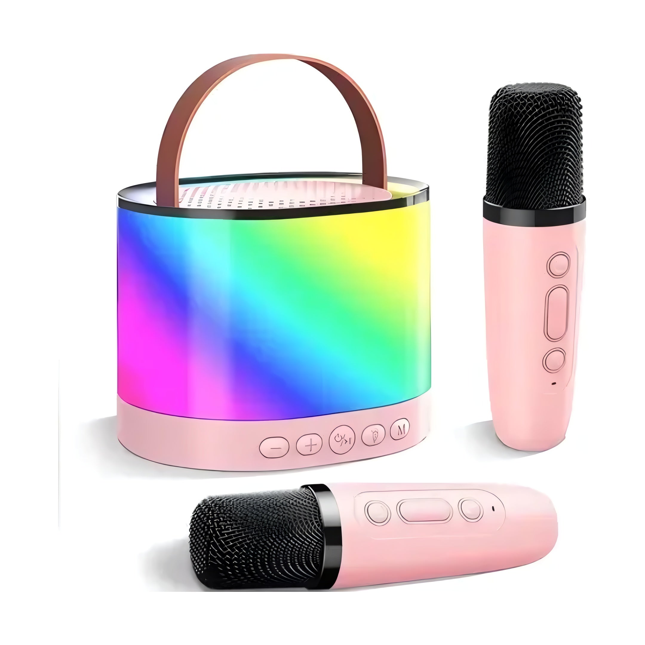Parlante Portátil Mini X2 Micrófonos Rosa Luces Rgb Karaoke®