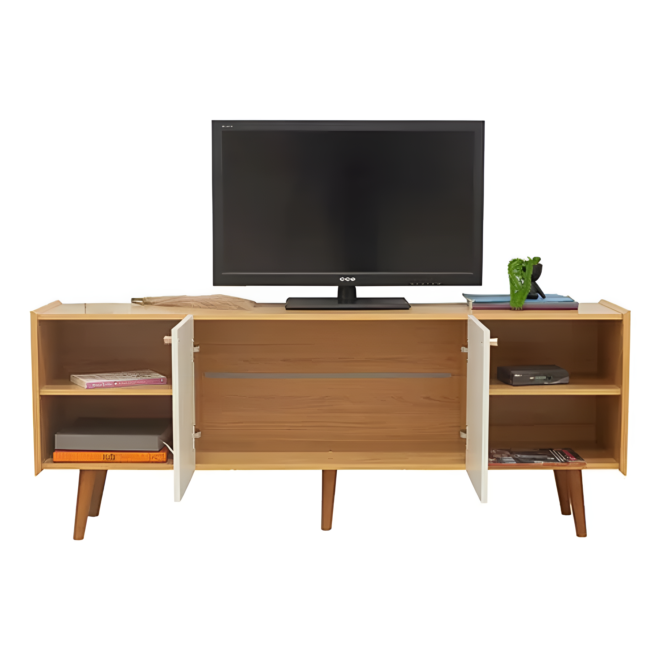 Rack Tv Moderno 2 Puertas 2 Estantes Internos Color Madera®