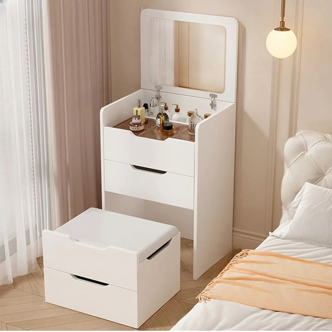 Mesa De Luz Estilo Tocador Con Espejo Y Cajones Mdf Blanco®