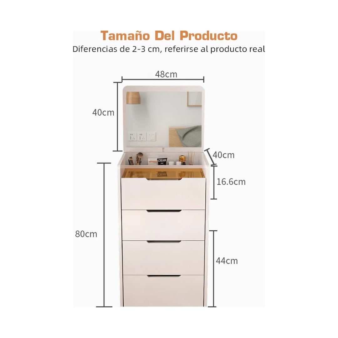 Mesa De Luz Estilo Tocador Con Espejo Y Cajones Mdf Blanco®