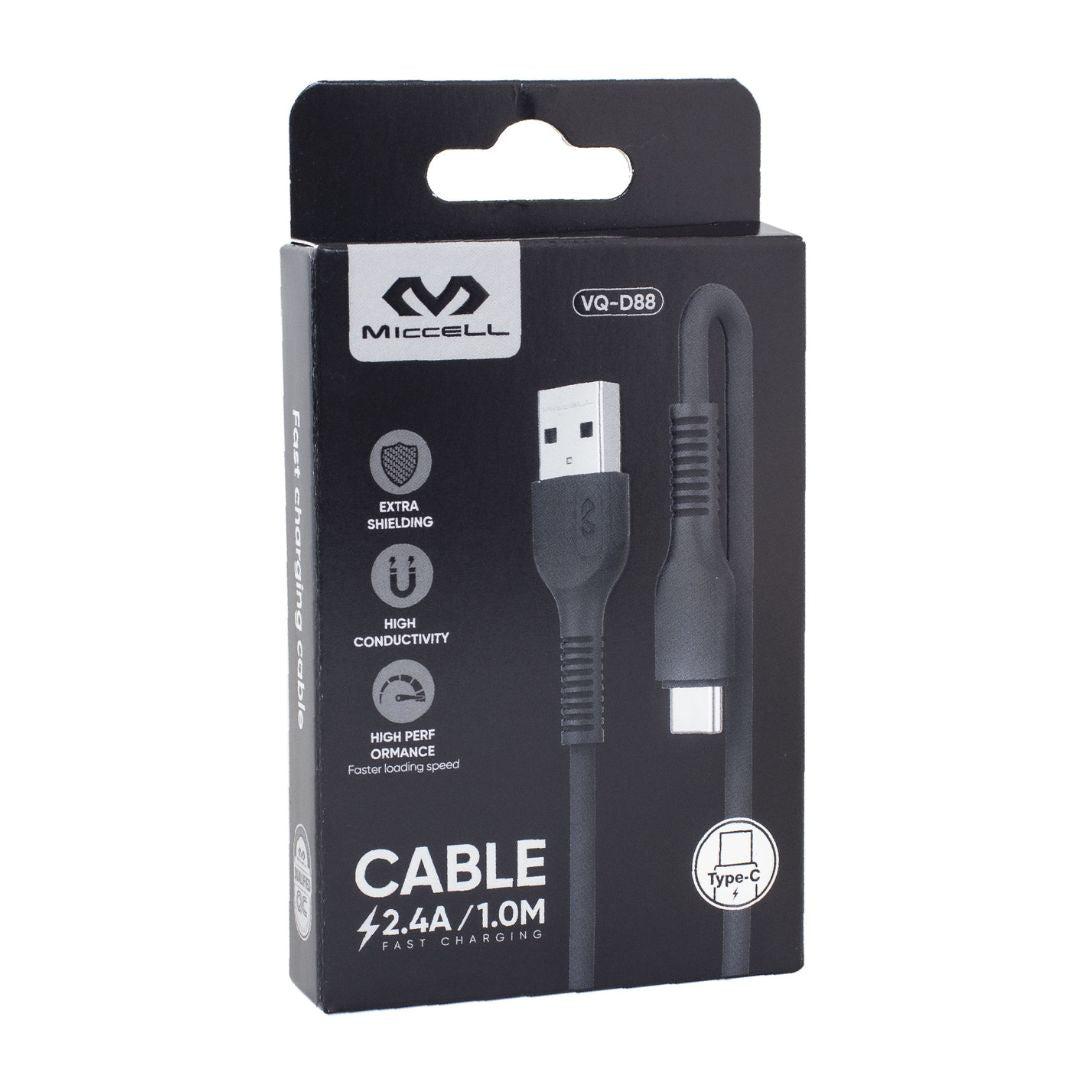 Cables Usb Tipo C Miccell 2.4a 1.0m Largo Negro Pro®