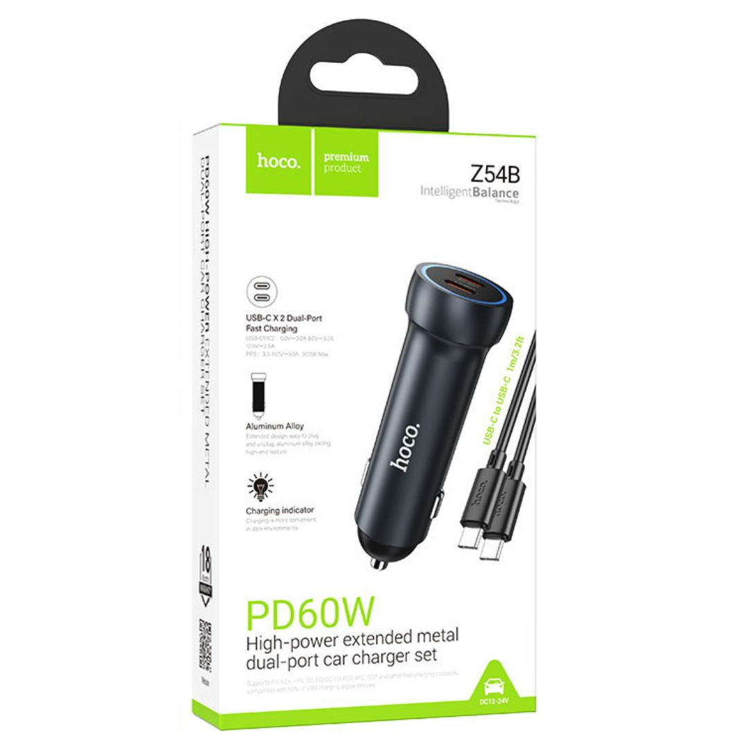 Cargador Para Auto Z54b Dos Puertos Tipo C De 60 W+cable®
