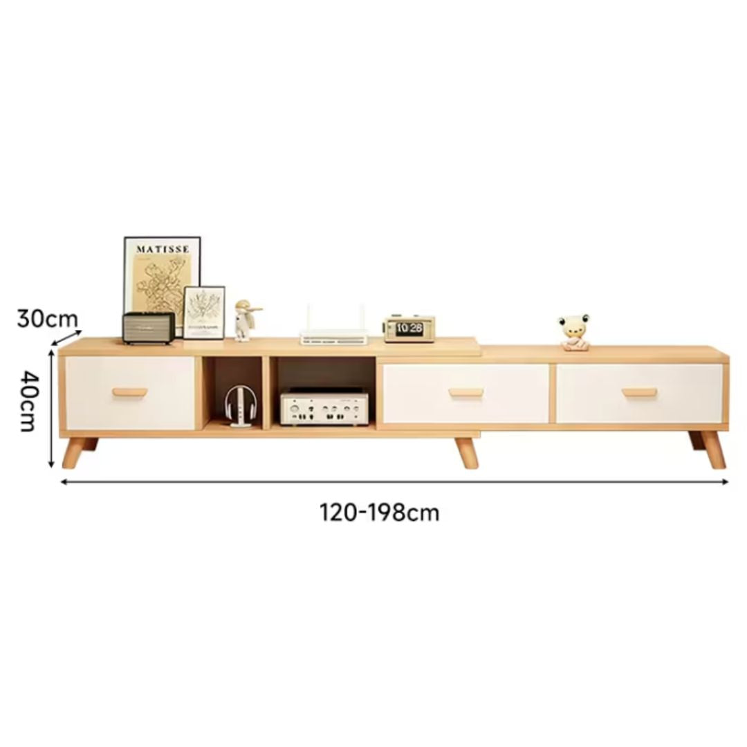 Rack Tv Madera Largo Extensible 120-198cm Natural Y Blanco®