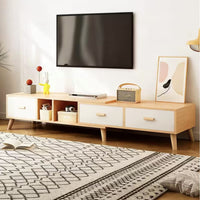 Rack Tv Madera Largo Extensible 120-198cm Natural Y Blanco®