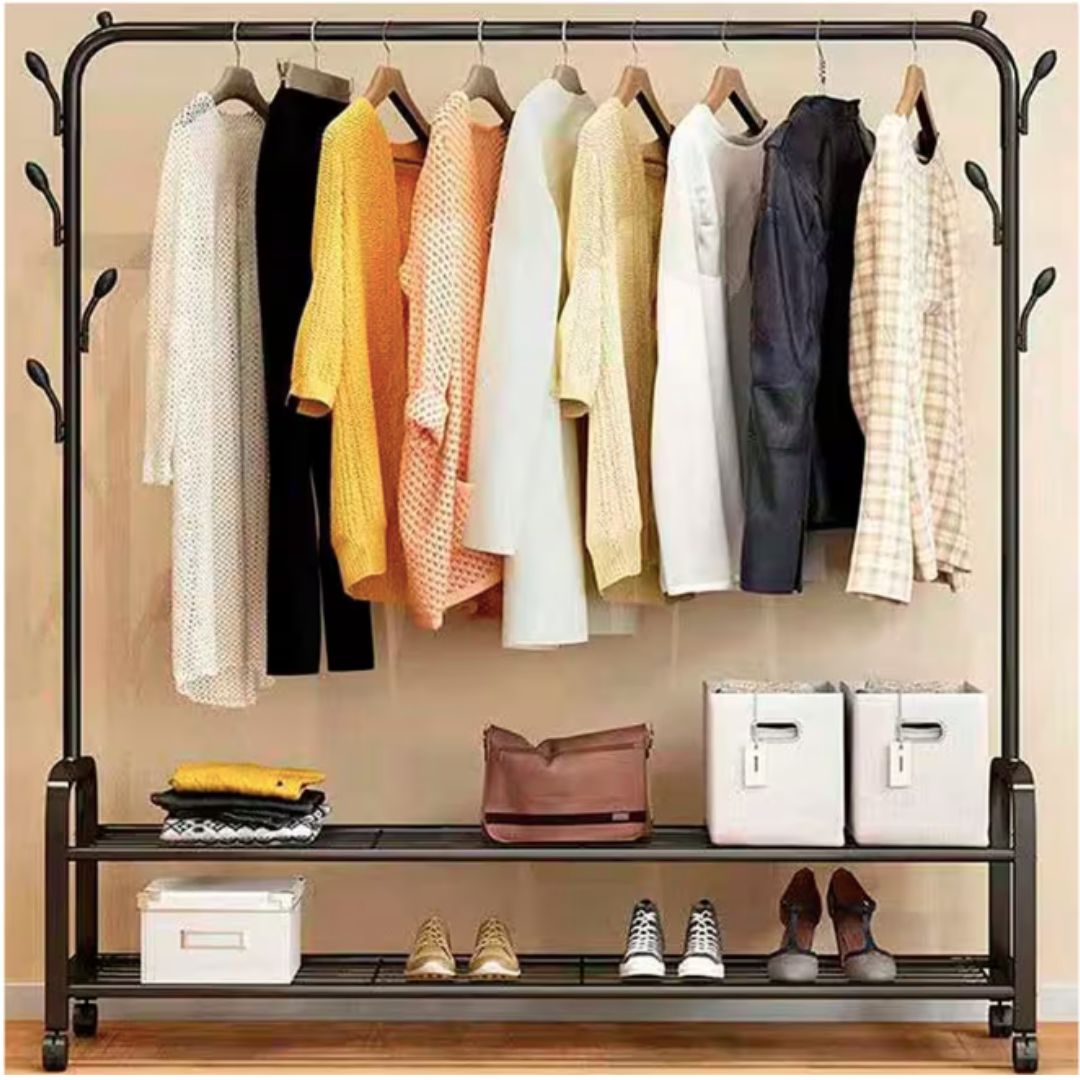 Perchero De Metal Negro Con Ruedas Practico 105x34x155 Cm®