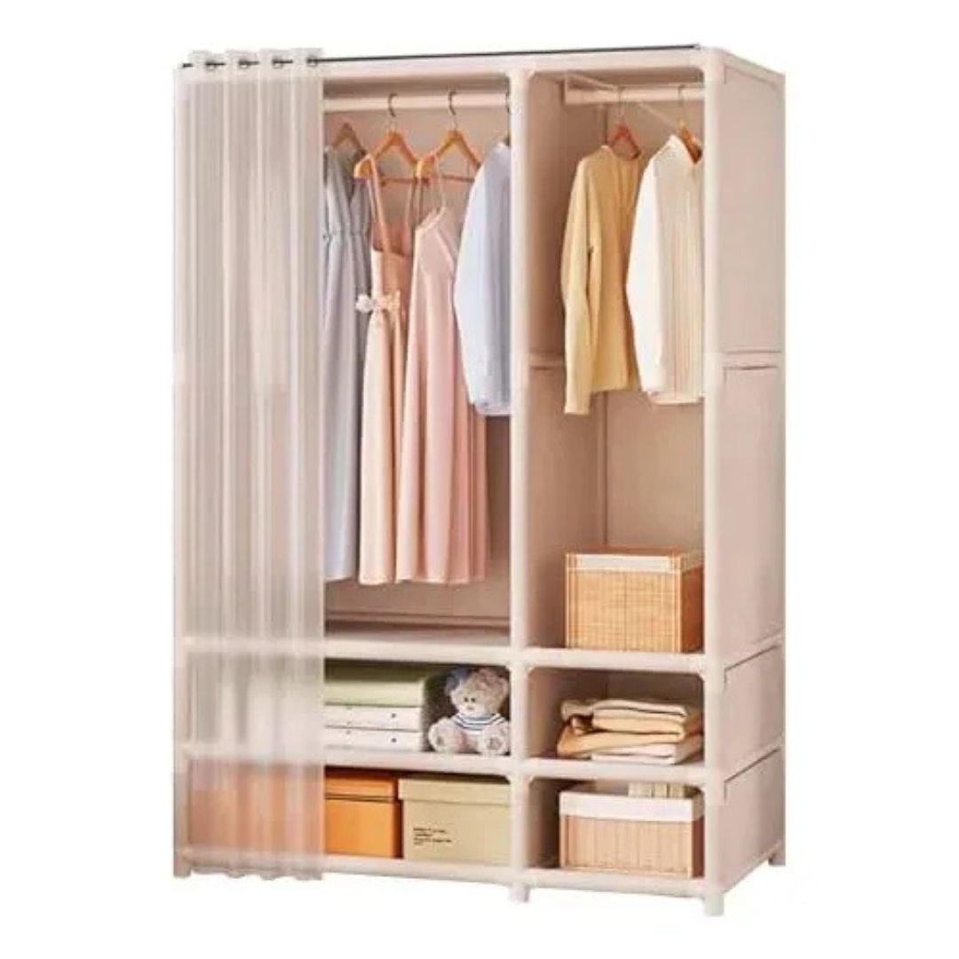 Ropero Organizador Practico Metal Y Tela 4 Estantes Beige®