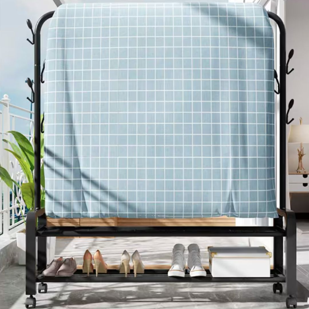 Perchero De Metal Negro Con Ruedas Practico 105x34x155 Cm®