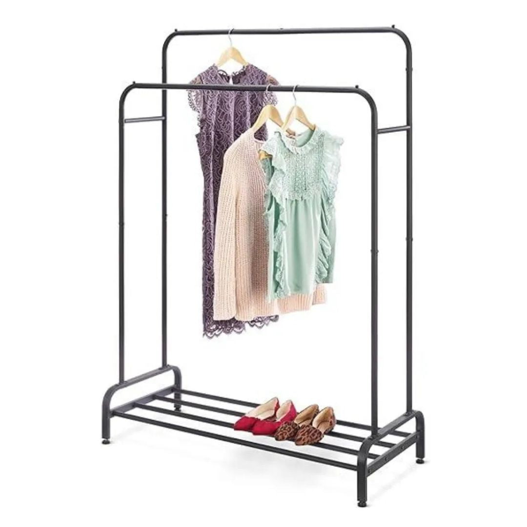 Perchero Doble De Metal Con Estante Inferior 110x54x150 Cm®