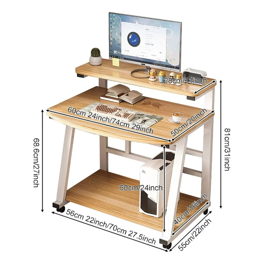 Escritorio Minimalista Con Ruedas -  2 Estantes®