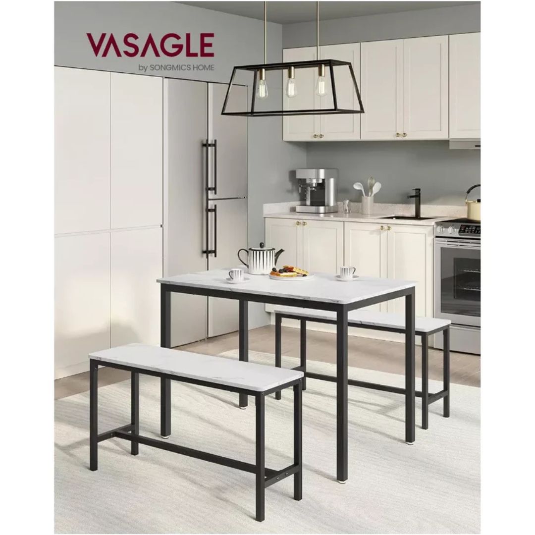 Juego De Comedor Hierro Y Madera Con 2 Bancos®