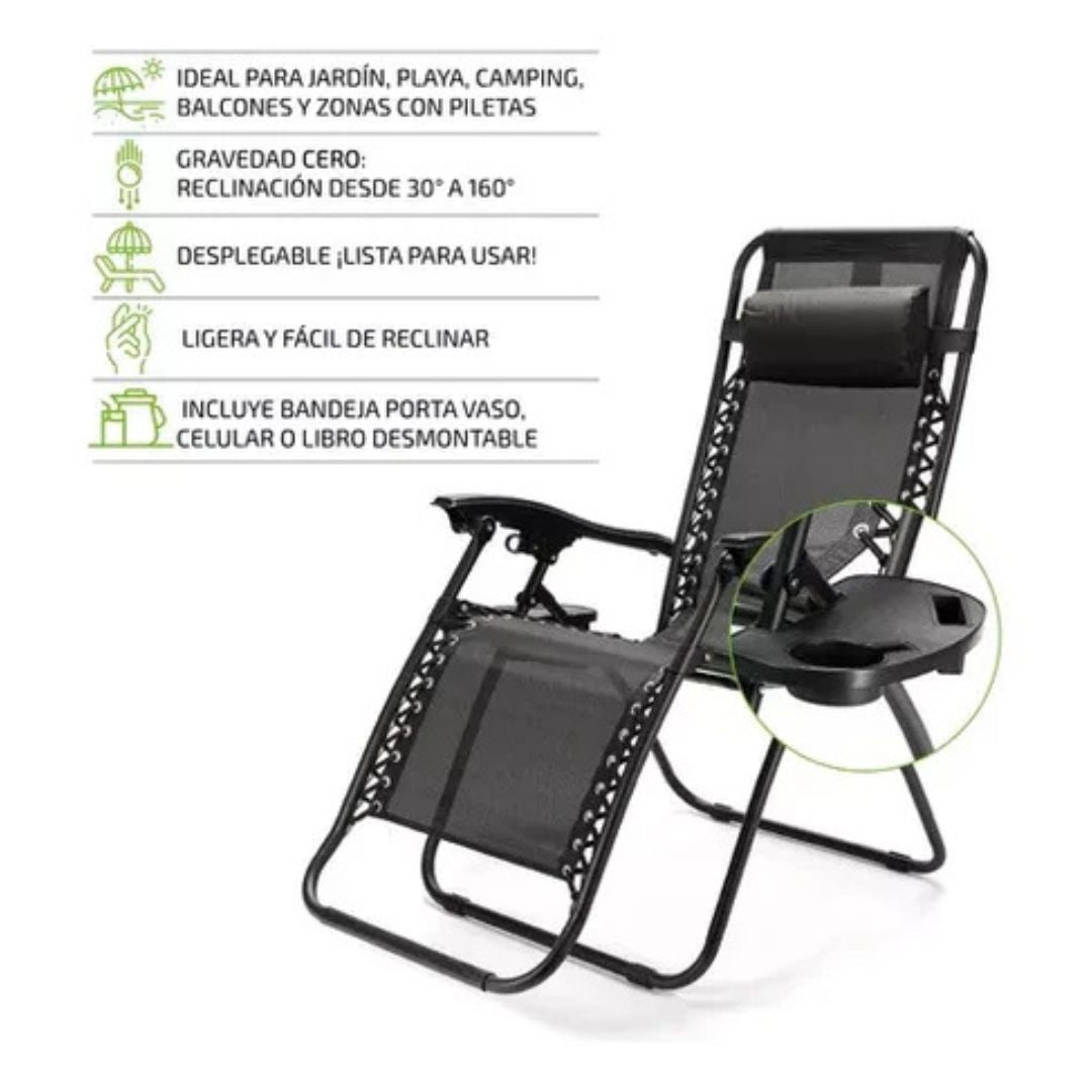 Silla Playera Reforzada Plegable Negro
