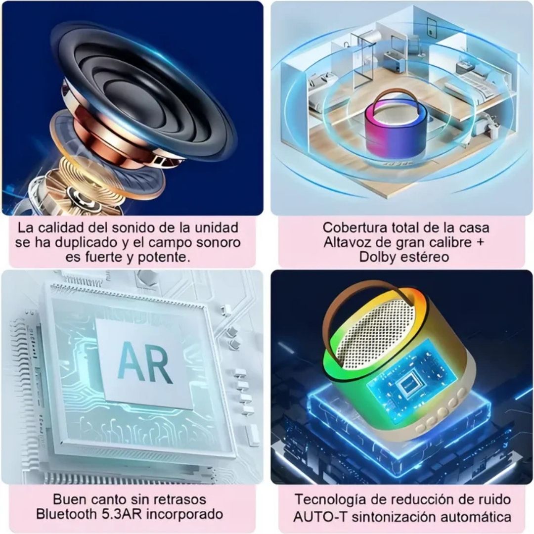 Mini Parlante Portátil Inalámbrico Luces Rgb + 1 Micrófono®