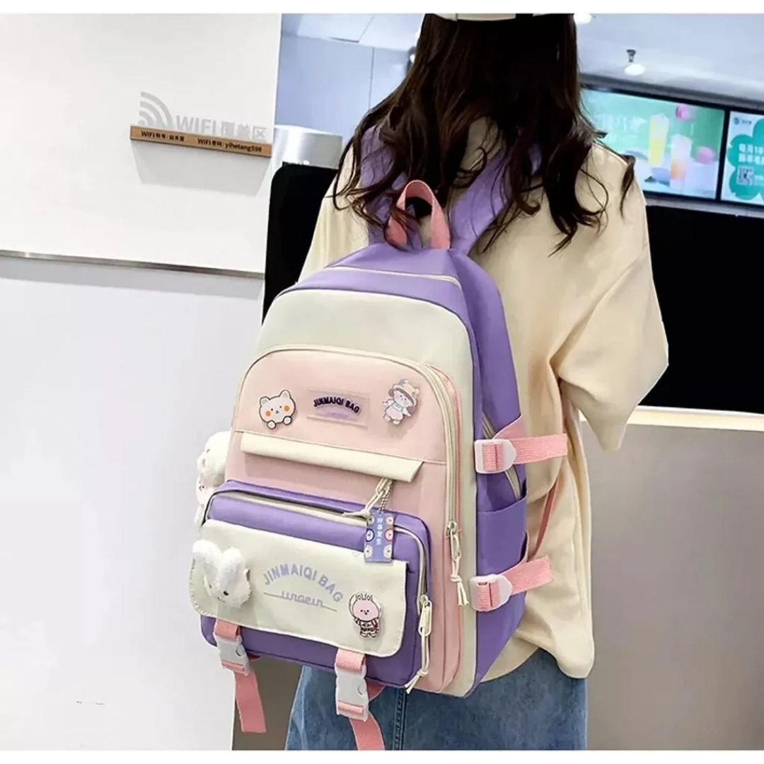 Mochila 5 En 1 Escolar Estilo Coreano Violeta®