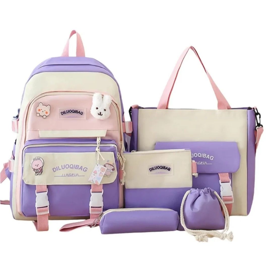 Mochila 5 En 1 Escolar Estilo Coreano Violeta®