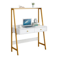 Escritorio Moderno Con Cajones Blanco Y Dorado®