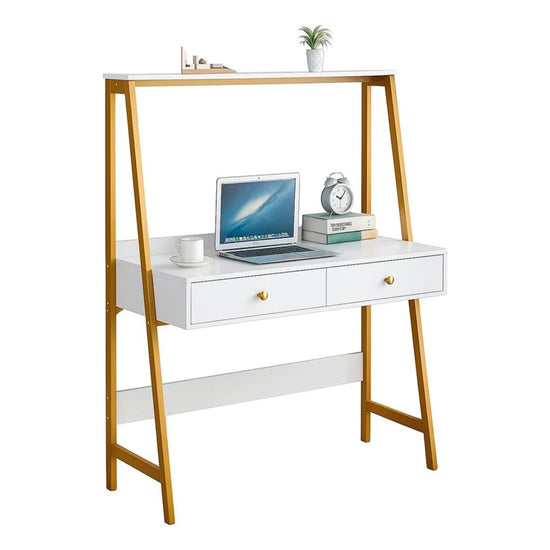 Escritorio Moderno Con Cajones Blanco Y Dorado®