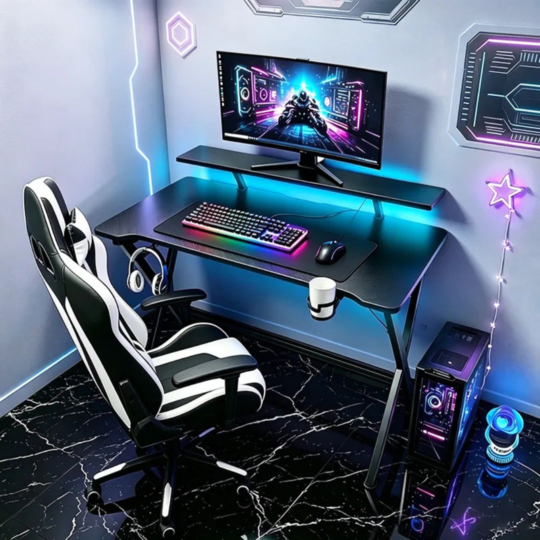 Escritorio Gamer Premium Con Estante+Luces Rgb Colores®