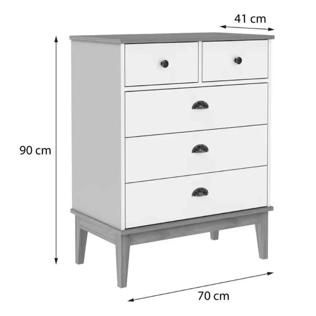 Comoda de 5 Cajones Con Patas Estilo Colonial Linea Brasilera