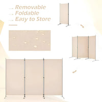 Biombo Separador Plegable 3 Paneles Poliéster Beige®