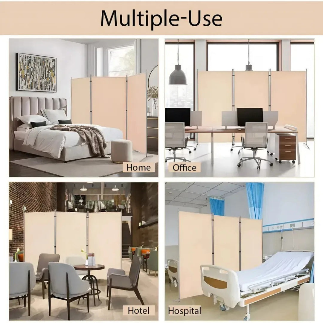 Biombo Separador Plegable 3 Paneles Poliéster Beige®