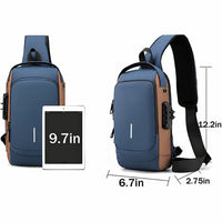 Mochila Cruzada Impermeable Anti Robo Color Azul Y Marrón®