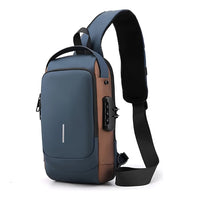 Mochila Cruzada Impermeable Anti Robo Color Azul Y Marrón®