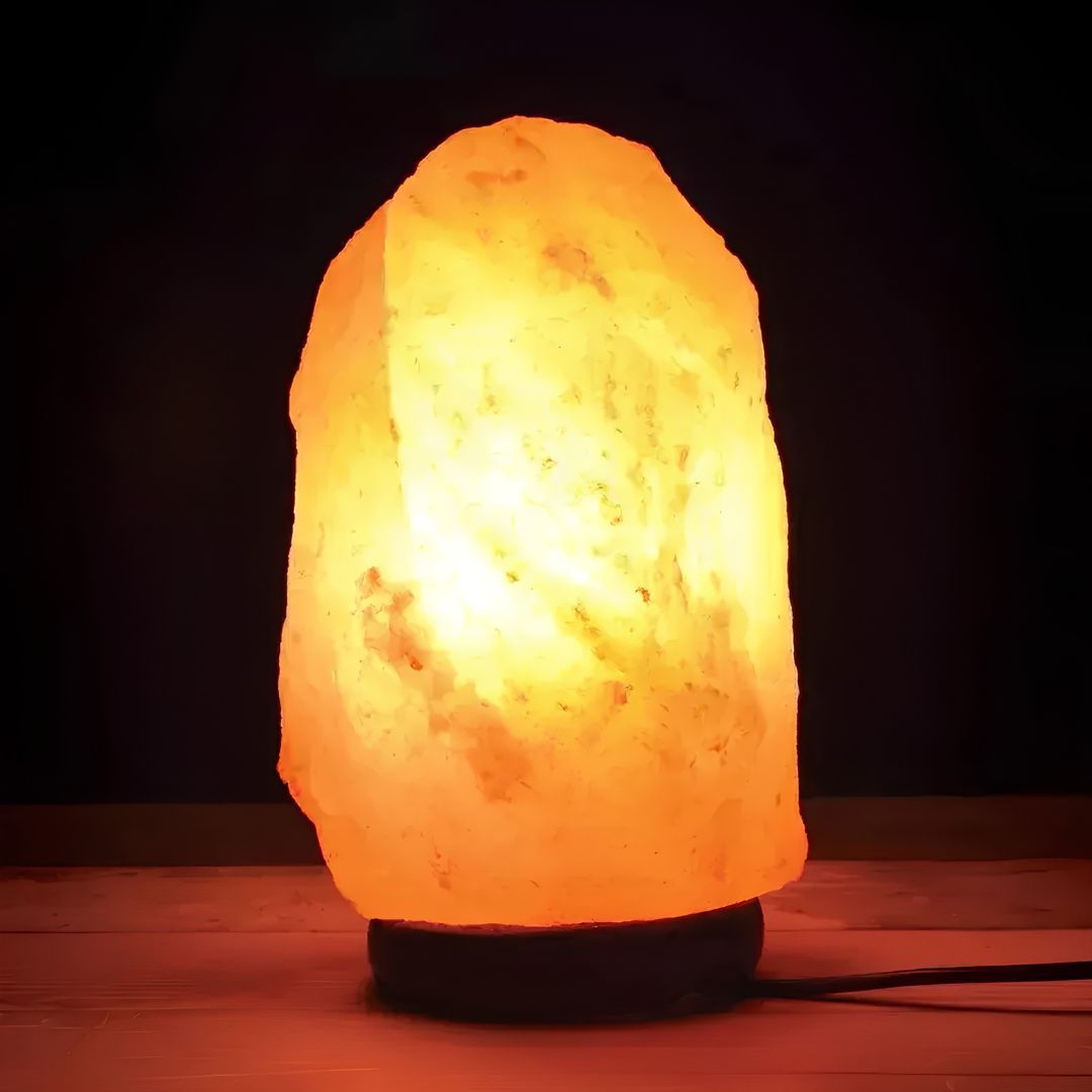 Lámpara Piedra Rústica De Sal Himalaya Base De Madera®