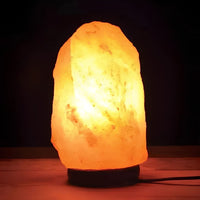 Lámpara Piedra Rústica De Sal Himalaya Base De Madera®