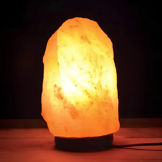 Lámpara Piedra Rústica De Sal Himalaya Base De Madera®
