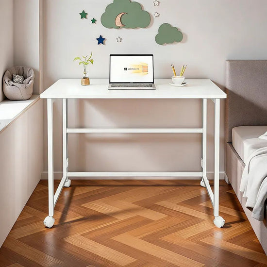 Escritorio Plegable Minimalista Metal/Mdf Práctico Blanco®