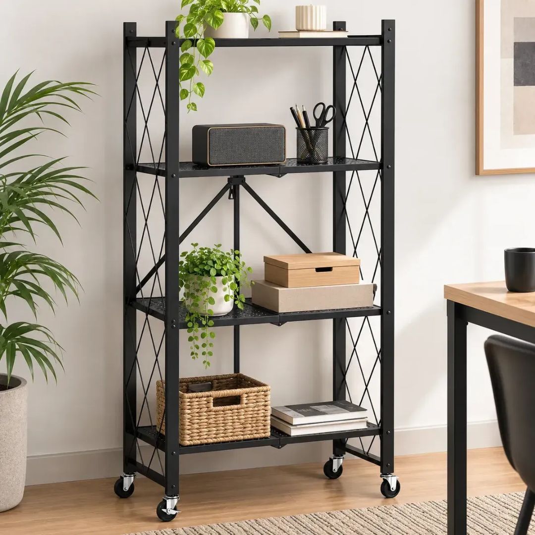 Estantería Plegable 4 Niveles + Ruedas Decoracion Premium®