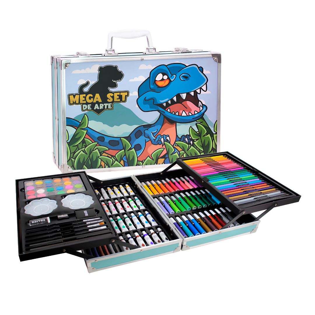 Set De Arte Infantil 145 Piezas En Valija Dinosaurio Azul®