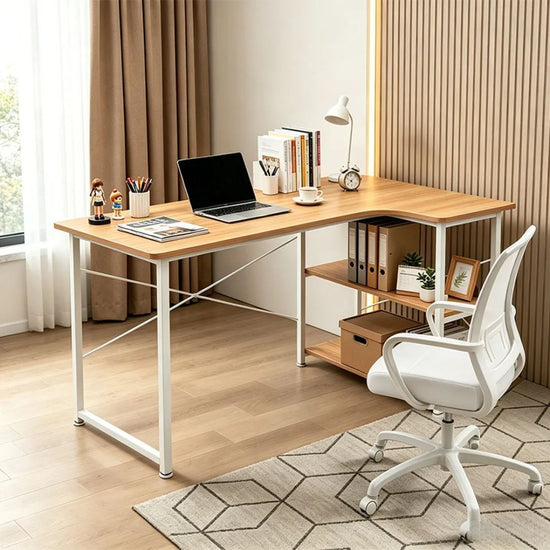 Escritorio En L Premium Con Estantes Y Madera Mdf Cómodo®