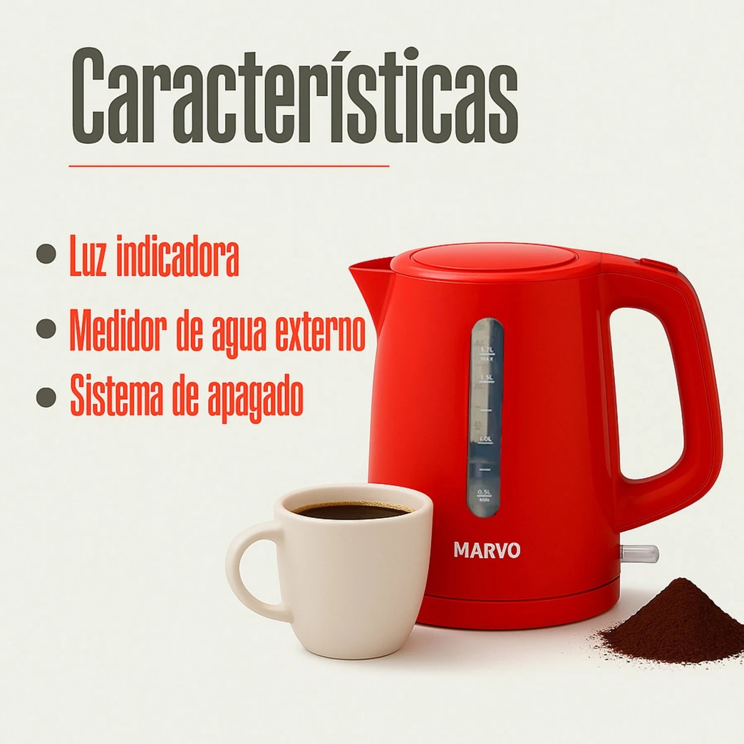 Jarra Eléctrica Marvo Hogar Roja Para Cocina Premium hwh-072®