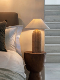 Lampara Luminaria De Mesa Alta En Ratán Pantalla Textil®