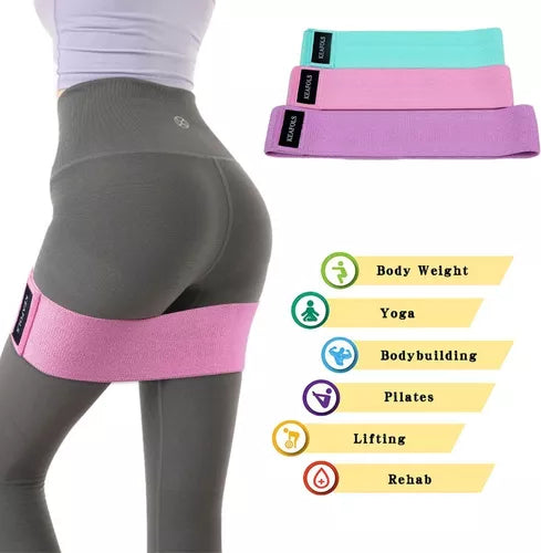 Set De 3 Mini Bandas Elásticas De Tela. Resistencia, Fitness