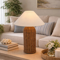 Lampara Luminaria De Mesa Alta En Ratán Pantalla Textil®